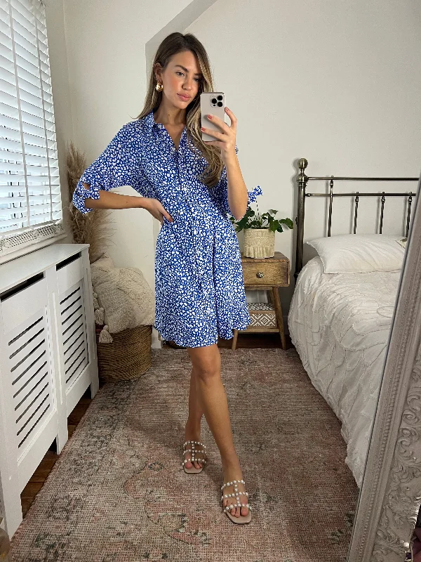 Women's mini dress past pop -Olivia Mini Belted Shirt Dress / Blue Spot