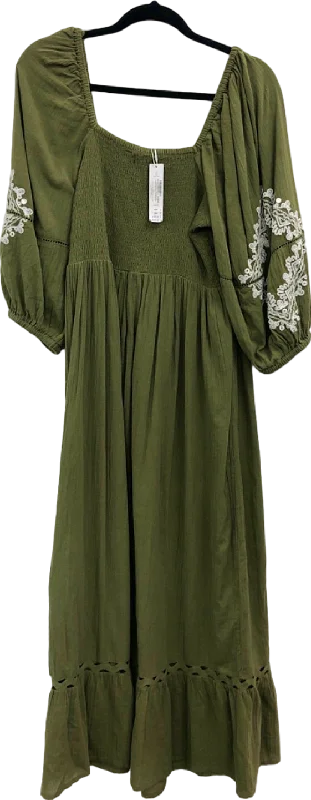 Women's maxi dress soft glow -Accessorize Khaki Embroidered Maxi Dress UK 16-18