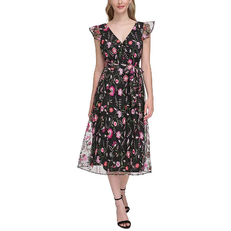 ladies-flared-dress-bold-bloom-Womens Floral Embroidered Fit & Flare Dress