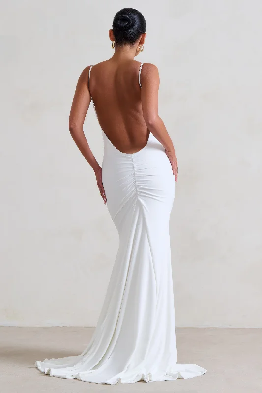 Women's maxi dress net chic -Adele | White Ruched Fishtail Cami Maxi Dress