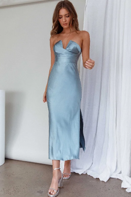 ladies-midi-dress-animal-allure-Ma Jolie Strapless Midi Dress Blue