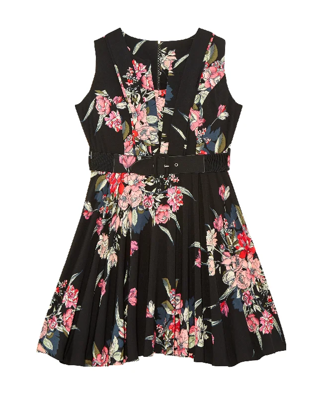 ladies-flared-dress-soft-sheen-Lyra Belted Fit & Flare Dress  | Black / Pink