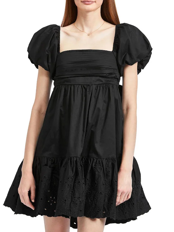 ladies-flared-dress-lace-luminance-Womens Poplin Back Tie Fit & Flare Dress