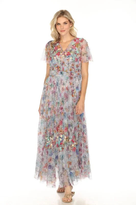 Women's maxi dress gather glow -Johnny Was Biya Mazzy Flora Ruched Maxi Dress B32024-2K