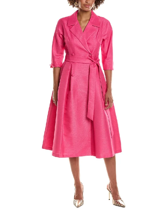 Women's shirt dress lush glow -Teri Jon by Rickie Freeman Metallic Jacquard 3/4-Sleeve Shirtdress