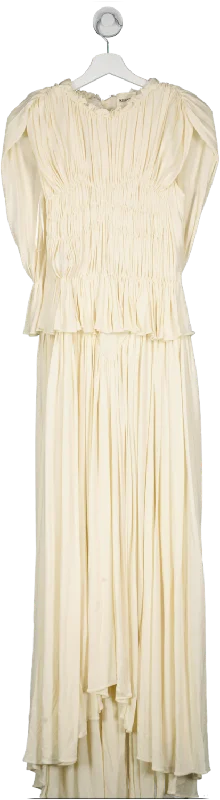 Women's maxi dress wed pop -Khaite Cream Genevie Pleated Maxi Dress UK S