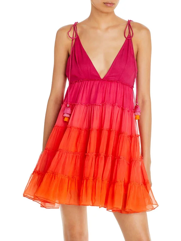 ladies-flared-dress-ochre-opulence-Womens Tiered Pom-Pom Fit & Flare Dress