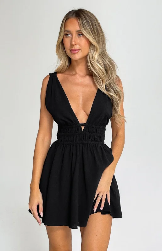 Women's mini dress town glow -Genovia Crinkle Black Mini Dress