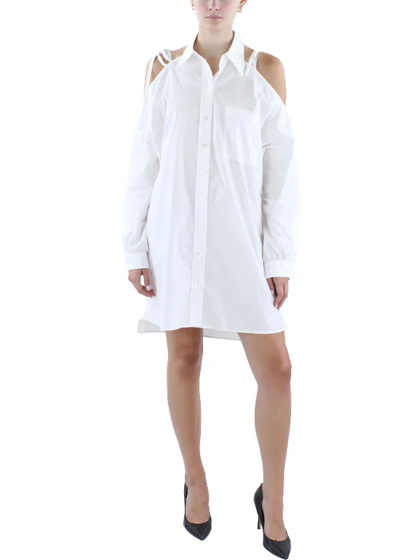 Women's shirt dress solo glow -Womens Embellished Logo Shirtdress