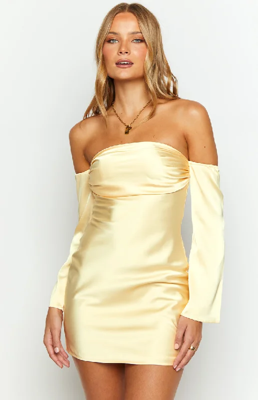 Women's mini dress night pop -Lita Yellow Satin Mini Dress