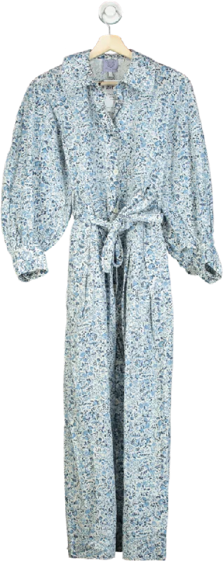 Women's maxi dress sun pop -Thierry Colson Blue Floral Print Maxi Dress UK XS