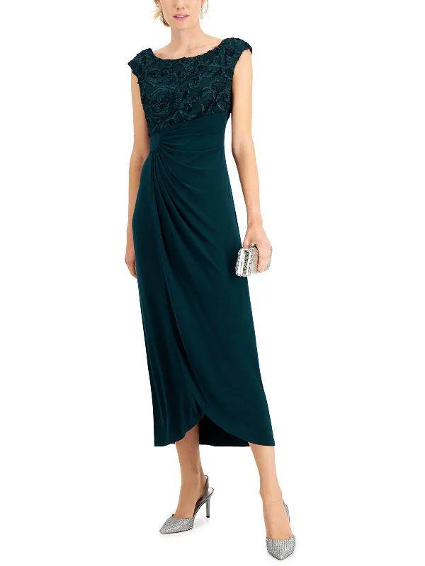 Women's maxi dress sway chic -Petites Womens Cap Sleeve Maxi Evening Dress