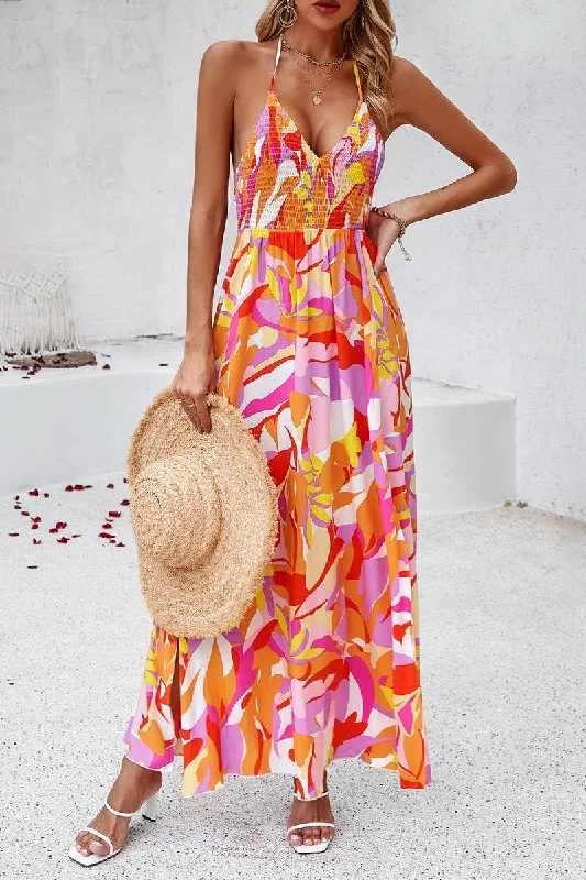 Women's maxi dress wed pop -CASUAL HOLIDAY PRINT HALTER MAXI DRESS_CWDMD1123