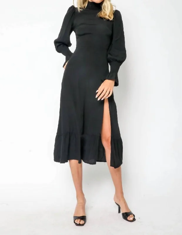 ladies-midi-dress-wrap-wisp-Mock Neck Midi Dress in Black