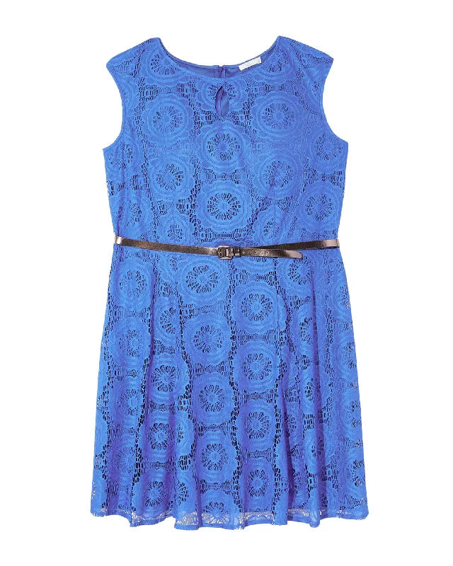 ladies-flared-dress-70s-sunset-Lucy Lace Fit and Flare Dress | Royal Blue