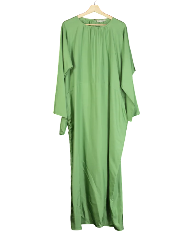 Women's maxi dress fun glow -ASCENO Green Rhodes Dress Silk Twill Drape Maxi Dress UK S/M