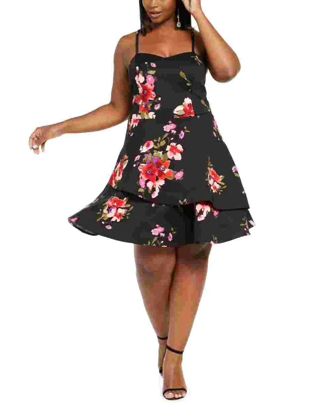 ladies-flared-dress-influencer-iris-Sequin Hearts Women's Trendy Plus Size Floral Fit & Flare Dress Red Size 16 | Red