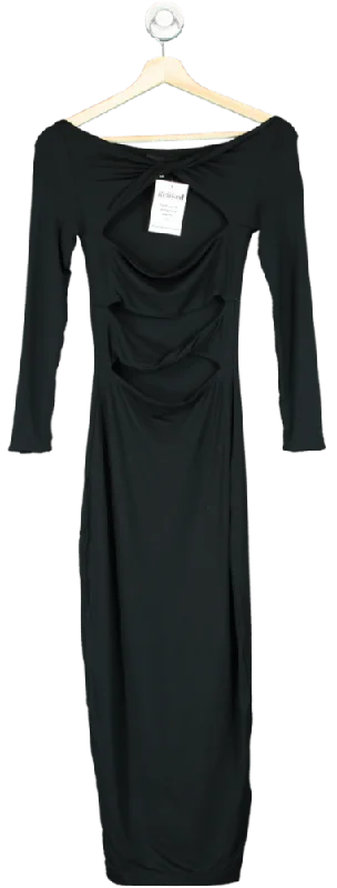 Women's maxi dress raw chic -SER.O.YA Black Cutout Maxi Dress UK XS