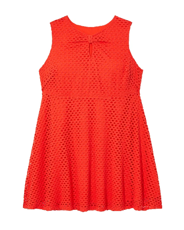 ladies-flared-dress-lemon-lush-Santa Cruz Sleeveless Eyelet Fit And Flare Dress | Orange