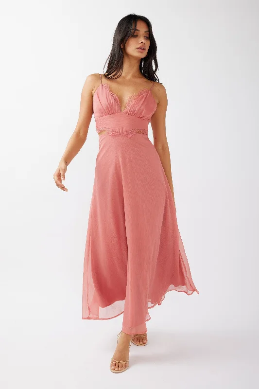 ladies-midi-dress-sophisticated-sway-More Love Lace Trim Cut-Out Midi Dress Pink