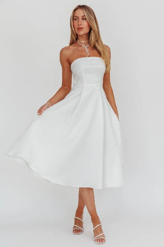 ladies-midi-dress-halter-haze-Worship Strapless A-Line Midi Dress White