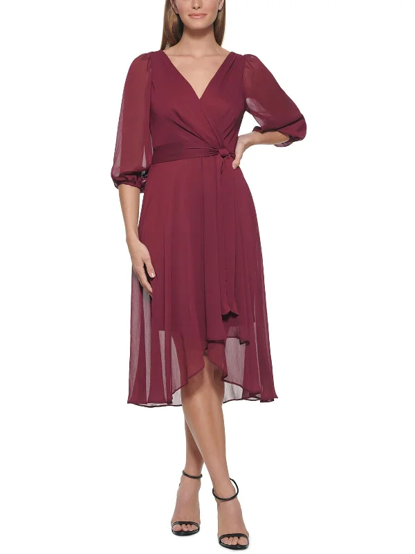 ladies-flared-dress-cowl-cool-Womens Sheer Midi Fit & Flare Dress