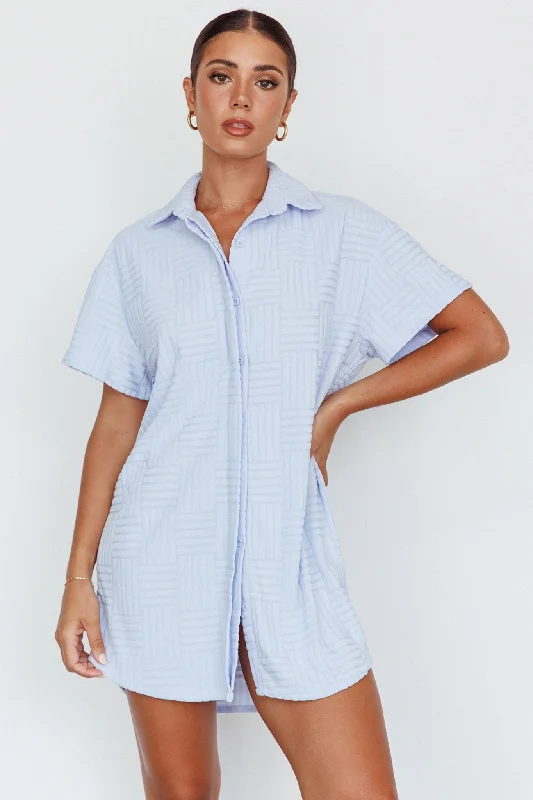 Women's shirt dress zip glow -Sun Time Textured Shirt Dress Blue