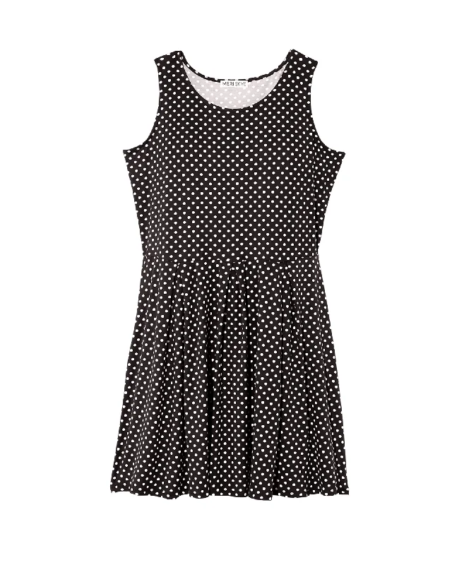 ladies-flared-dress-polka-petal-Aurora Sleeveless Fit and Flare Dress | Black / Ivory