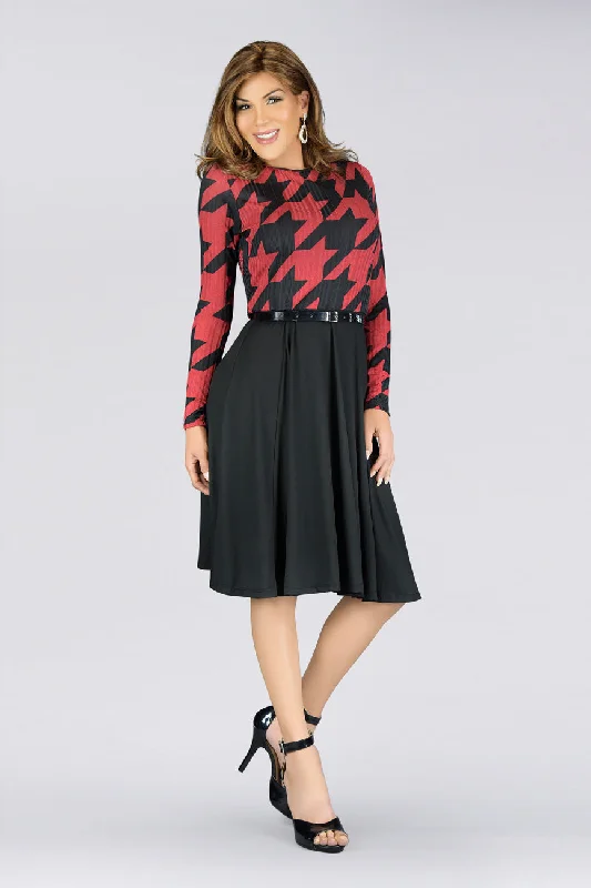 ladies-flared-dress-square-sweep-En Femme Long Sleeve Midi Fit n Flare Dress