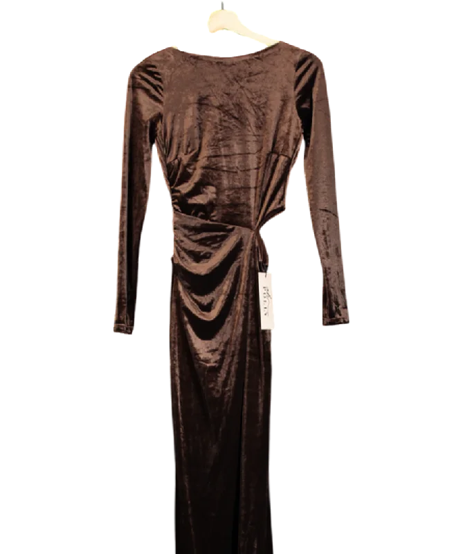 Women's maxi dress ray glow -Oh Polly Velvet Long Sleeve Maxi Dress In Chocolate Brown UK 6