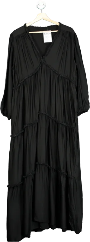 Women's maxi dress date chic -Silk Blend Black Tiered Maxi Dress