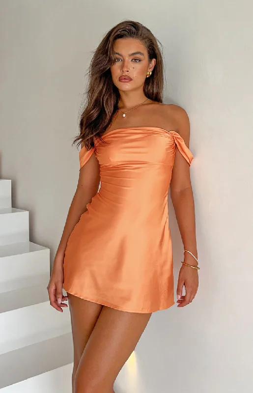 Women's mini dress flare flair -Zoella Orange Off The Shoulder Mini Dress