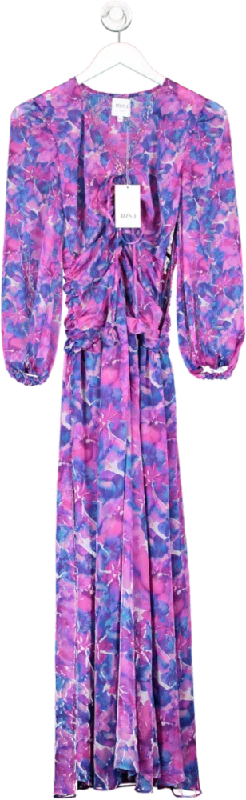 Women's maxi dress sheer flair -MISA Los Angeles Purple Floral Maxi Dress UK XS