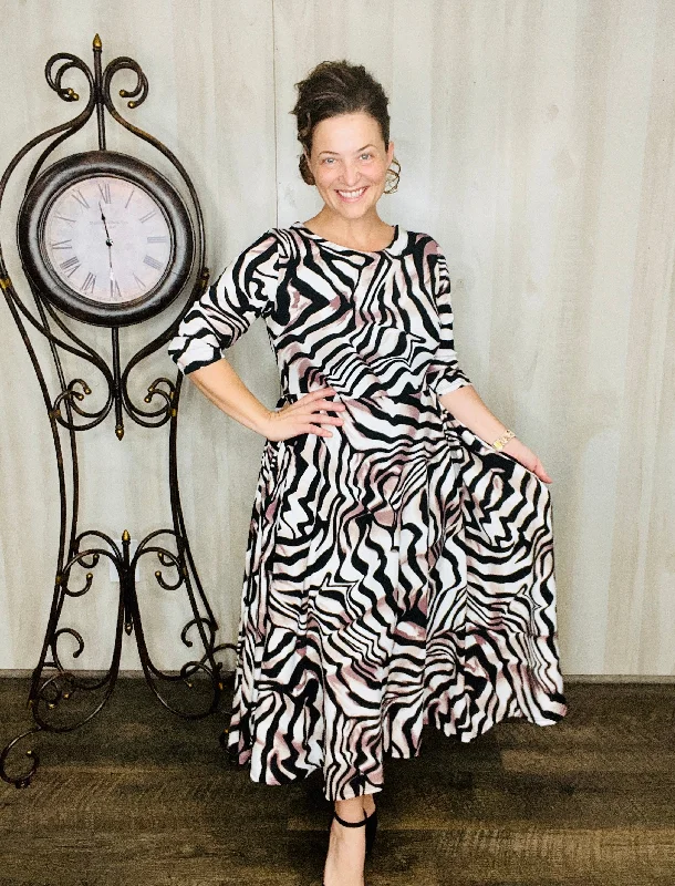 ladies-flared-dress-mini-muse-Bella Fit & Flare- Zebra Print