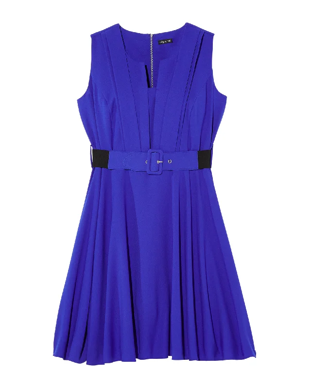 ladies-flared-dress-sale-sweep-Lyra Belted Fit & Flare Dress  | Royal Blue