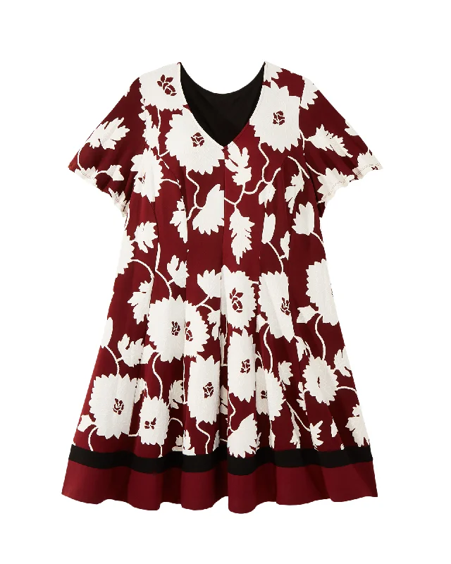 ladies-flared-dress-mint-mirth-Vineland Fit-N-Flare Dress | Burgundy / White