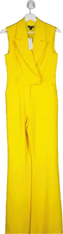 ladies-flared-dress-tall-tide-Karen Millen Yellow Compact Stretch Viscose Flared Jumpsuit UK 8