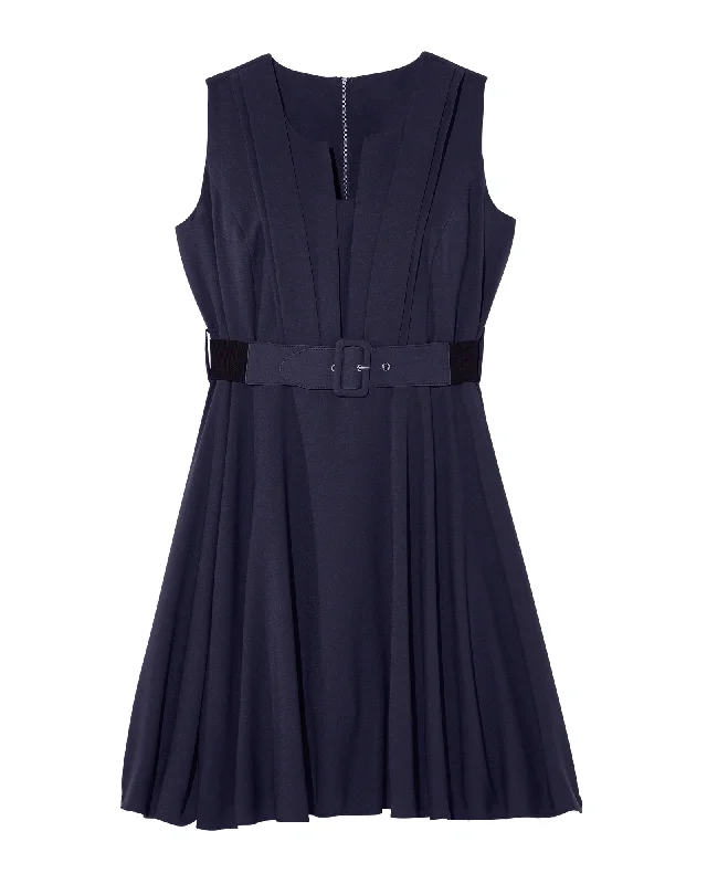 ladies-flared-dress-festival-fawn-Lyra Belted Fit & Flare Dress  | Navy