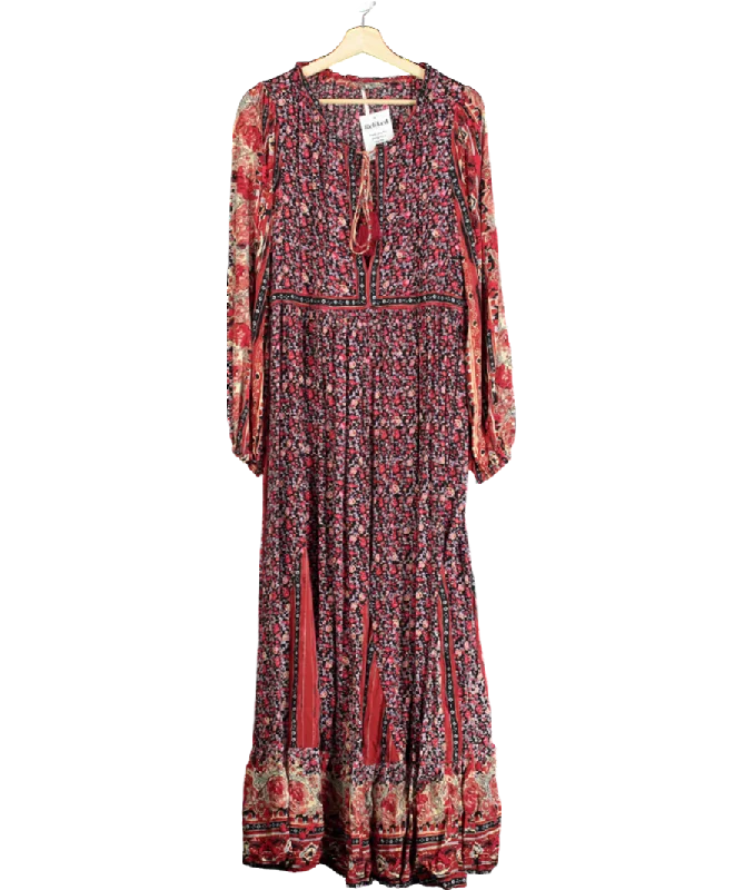 Women's maxi dress lace pop -Free People Red Tie Front Floral Maxi Dress UK L