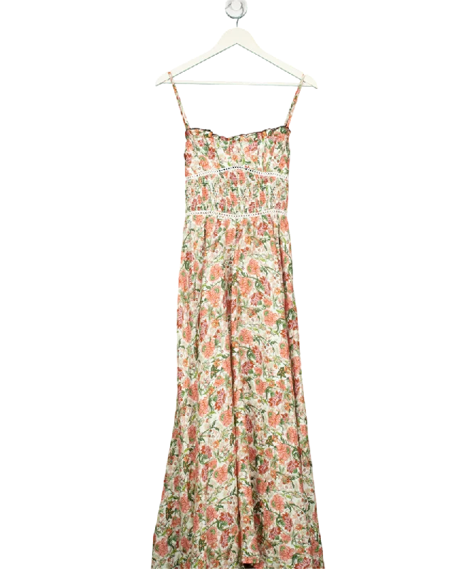 Women's maxi dress lace glow -LUG VON SIGA Green Melody Floral Linen Maxi Dress UK 8