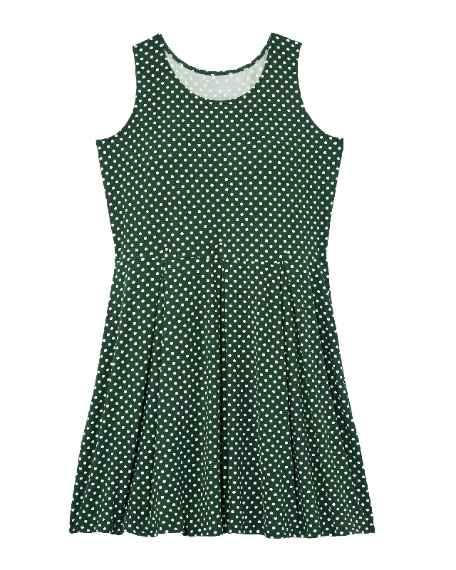 ladies-flared-dress-solid-serenity-Aurora Sleeveless Fit and Flare Dress | Forest Green / White