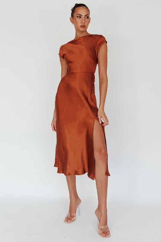 ladies-midi-dress-coral-cool-Lucinda Twist Back Midi Dress Brown