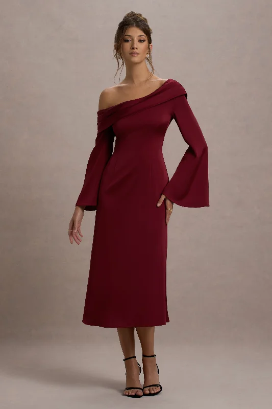 ladies-flared-dress-delicate-dawn-Astral | Port Satin Asymmetric Flared-Sleeve Midi Dress