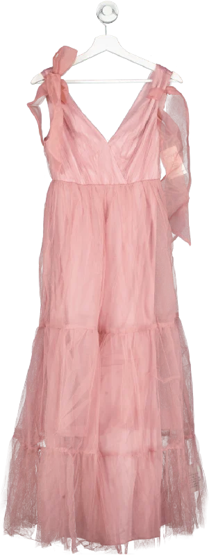 Women's maxi dress shine pop -ASOS Pink Petite Tulle Bow Tie Tiered Maxi Dress UK 8