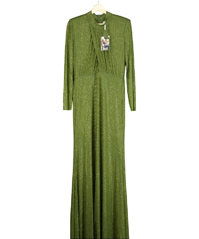 Women's maxi dress mama pop -Self-Portrait Olive Green Rhinestone Maxi Dress UK 14