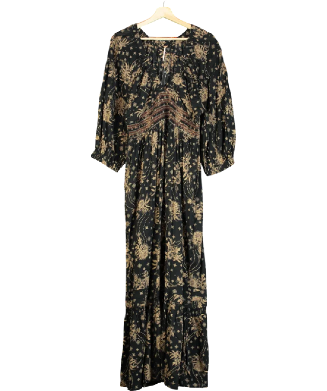 Women's maxi dress snap flair -Free People Black Golden Hour Maxi Dress UK L