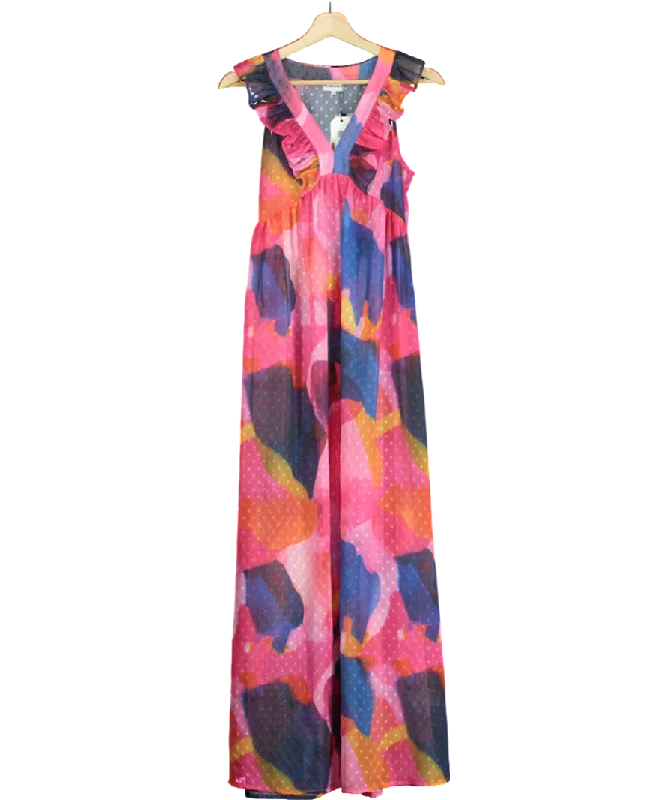 Women's maxi dress earth glow -Pia Rossini Multicoloured Fuchsia Maxi Dress With Tropical Abstract Print And Ruffle Detail UK S