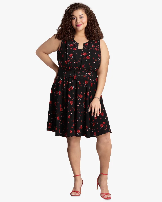 ladies-flared-dress-playful-petal-Lyra Belted Fit & Flare Dress  | Black / Red