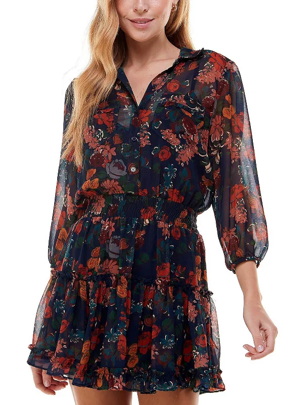 Women's shirt dress icy glow -Juniors Womens Chiffon Floral Shirtdress