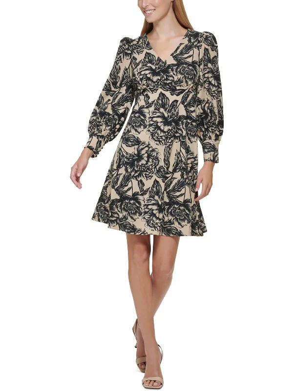 ladies-flared-dress-value-vision-Womens Printed Knee Fit & Flare Dress